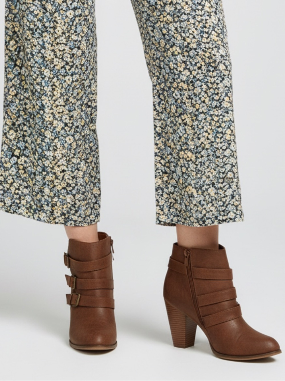 Forever 21 Brown Heeled Boots with Buckle Straps